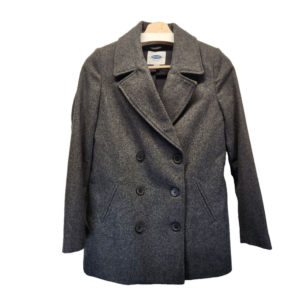 Old Navy Grey Wool Blend Double-Breasted Lined Peacoat Size XS Retail $99